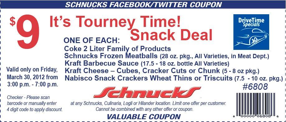 Schnucks coupon deals Find here the best Schnucks deals and all the information from the stores near you. Visit Tiendeo and get the latest coupon codes and discounts on Grocery & Drug with our weekly ads and coupons. Save money with Tiendeo!